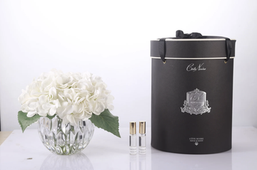 Luxury Range Hydrangea's - Ivory/Crystal Vase