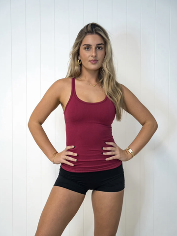 Rach Ribbed Mid Muscle Singlet - Plum