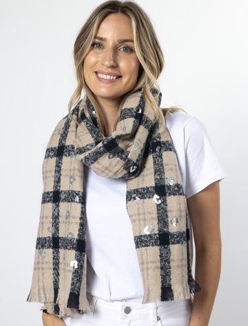 Scarf - Taupe Squares with Silver Leopard