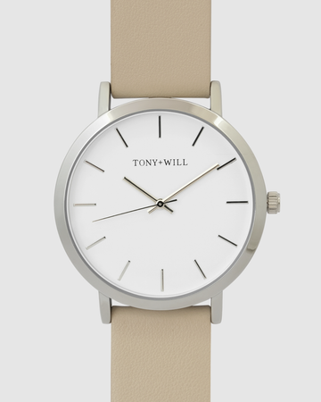 Classic Leather Watch - Silver/White/Stone