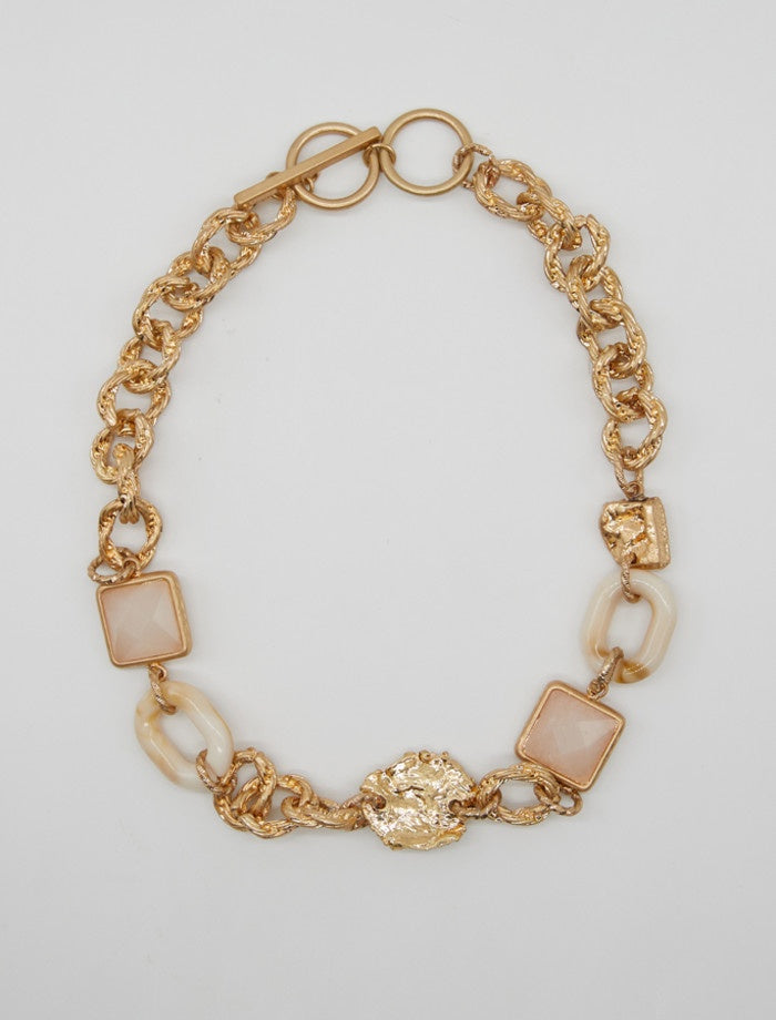 Chunky Beaten Chain with Pink Quartz Necklace
