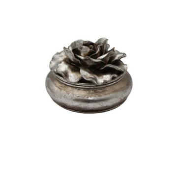 Camelia Round Trinket Box Pewter Finish