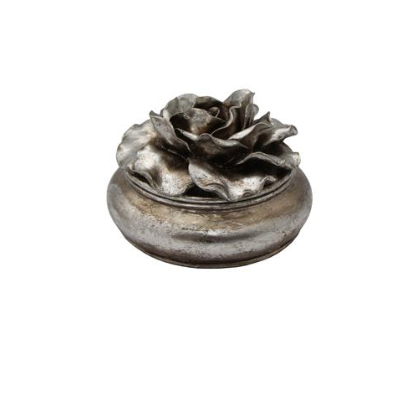 Camelia Round Trinket Box Pewter Finish