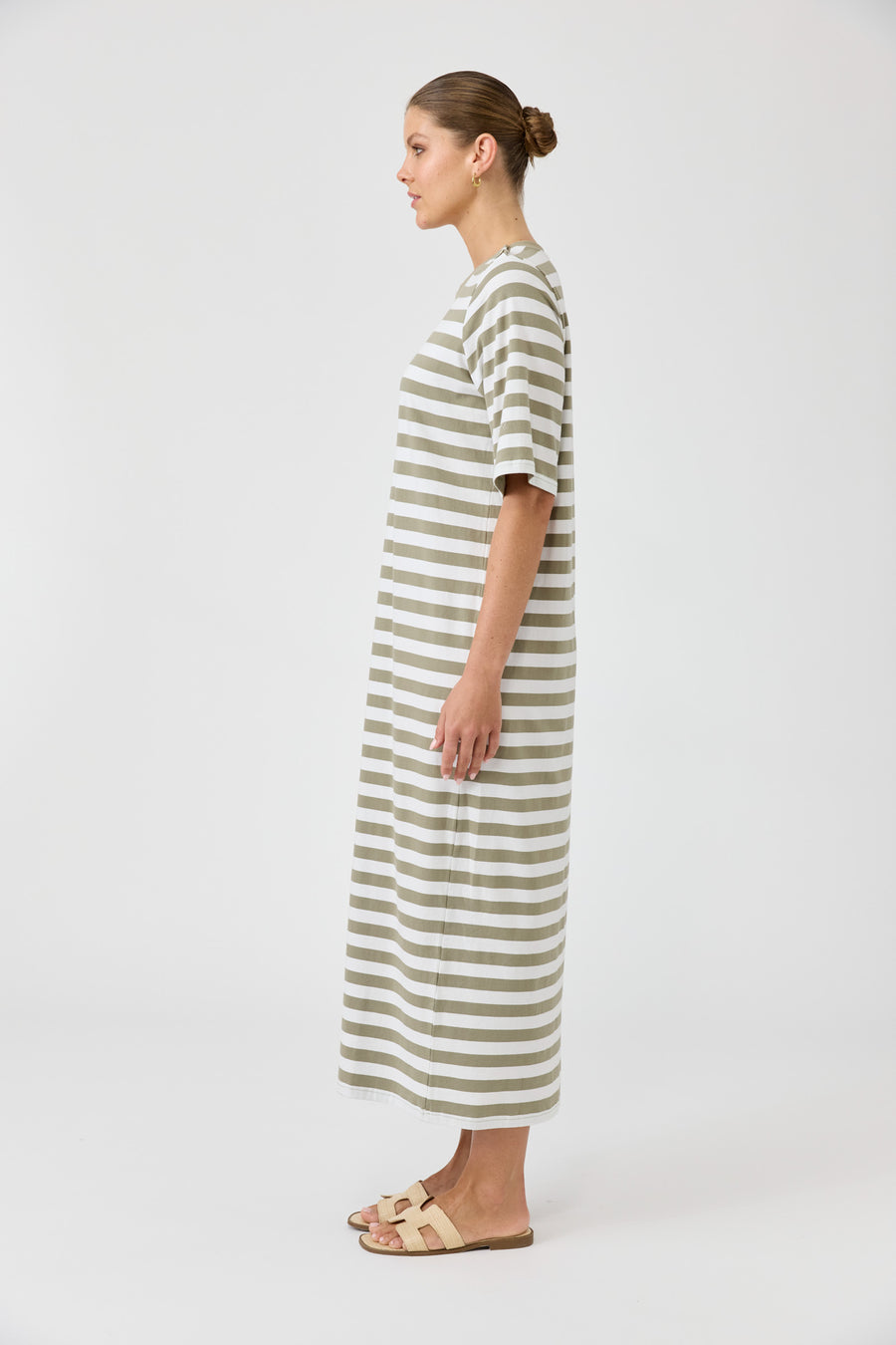 Studio Stripe Tshirt Dress - Olive