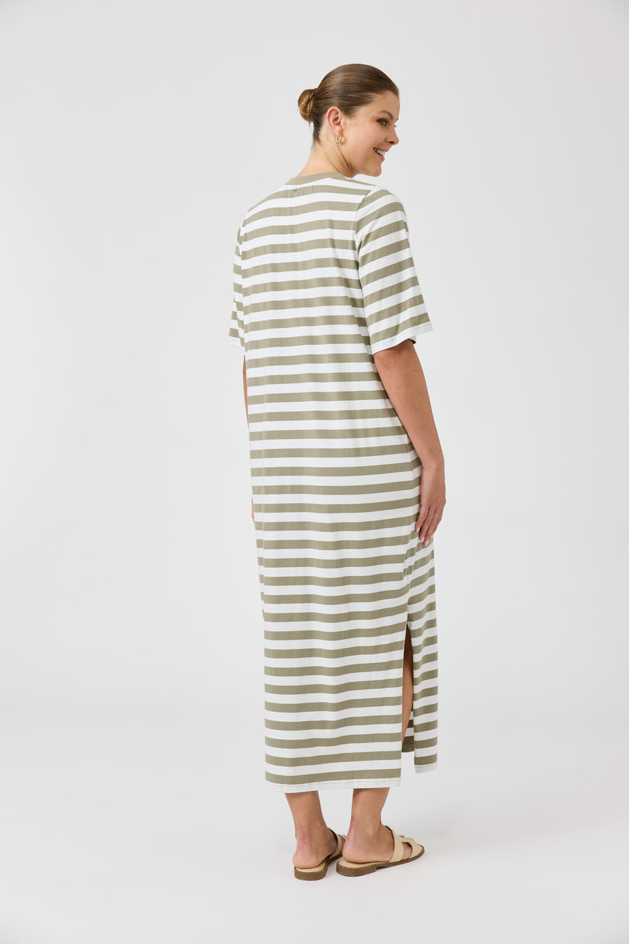 Studio Stripe Tshirt Dress - Olive