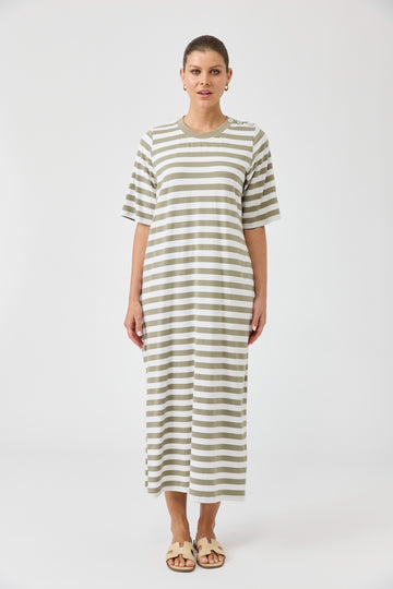 Studio Stripe Tshirt Dress - Olive
