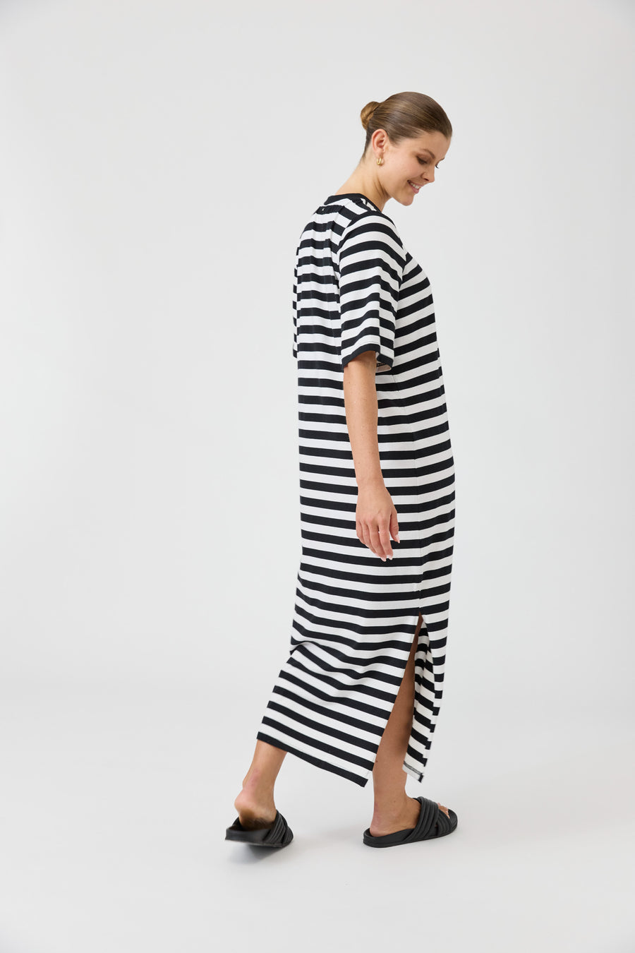 Studio Stripe Tshirt Dress - Ebony