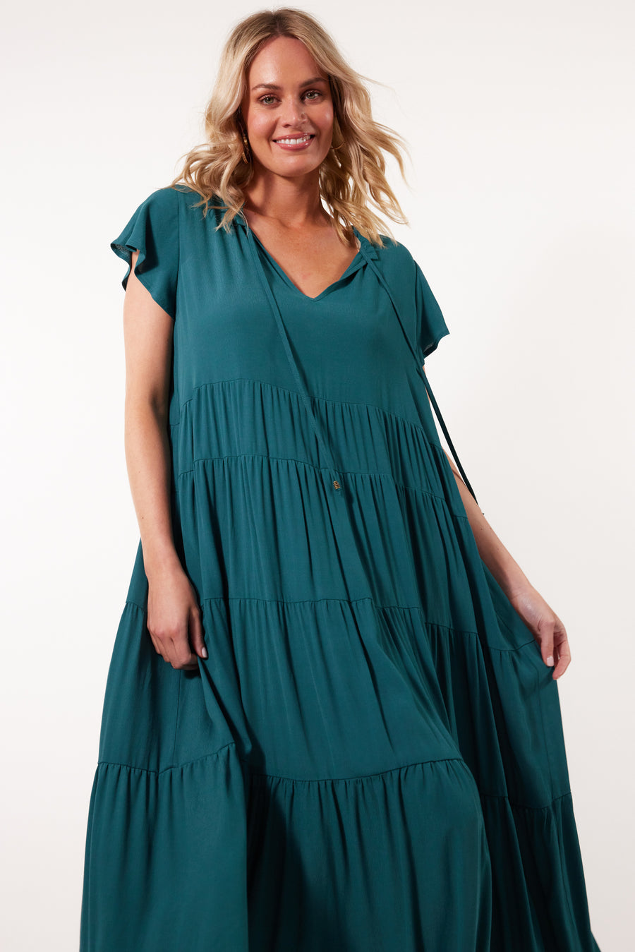 Botanical Tiered Dress - Teal