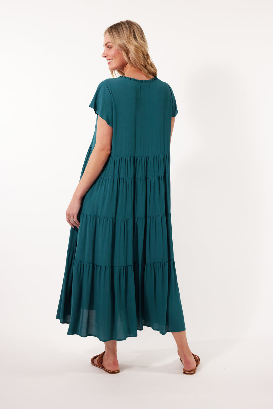 Botanical Tiered Dress - Teal