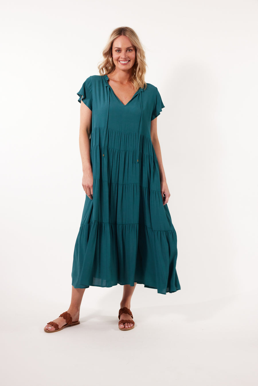 Botanical Tiered Dress - Teal