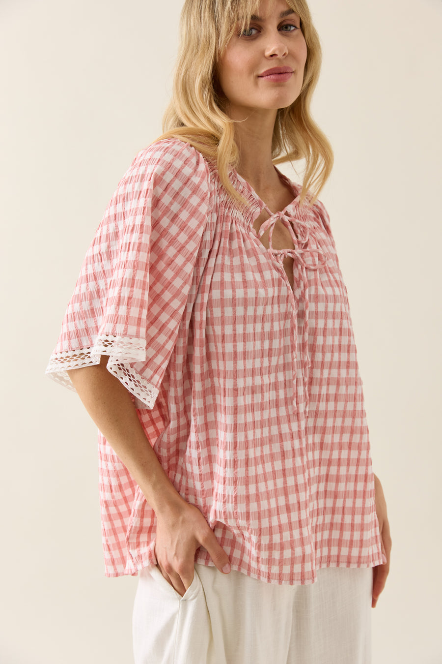 Esther Shirred Top - Pink