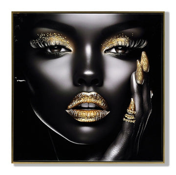 Black & Gold Lady Print With Gems