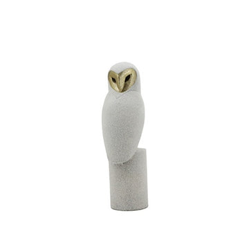 Resin Owl Figurine - White with Gold