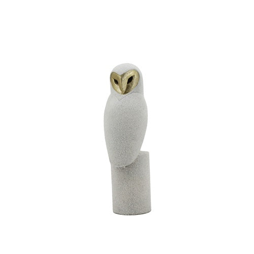Resin Owl Figurine - White with Gold