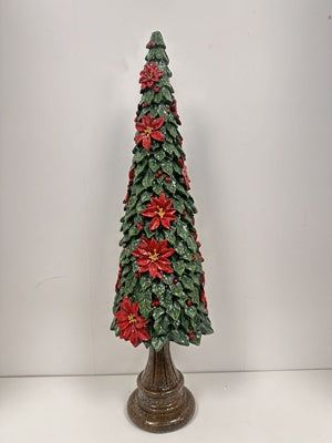 Resin Christmas Tree with Poinsettias - 47cm