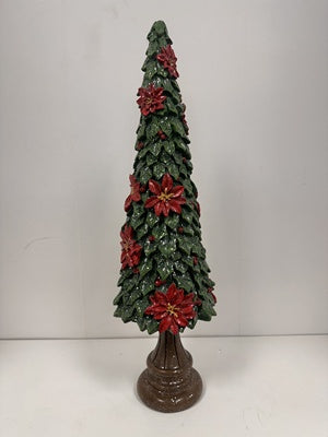 Resin Christmas Tree with Poinsettias - 57cm