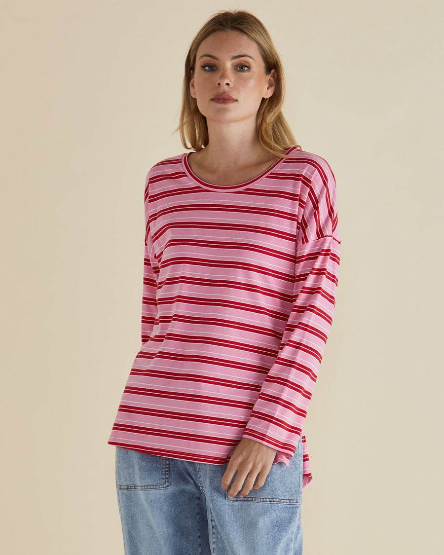Taylor Tee - Pink/Red Stripe