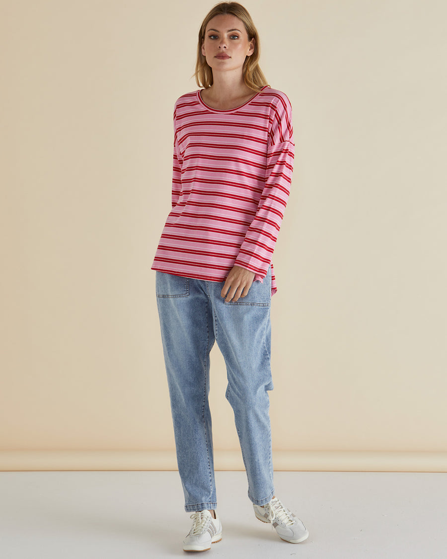 Taylor Tee - Pink/Red Stripe