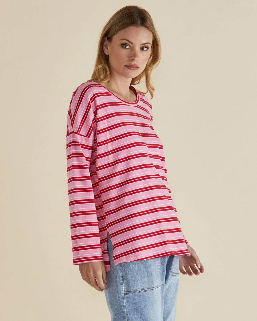 Taylor Tee - Pink/Red Stripe