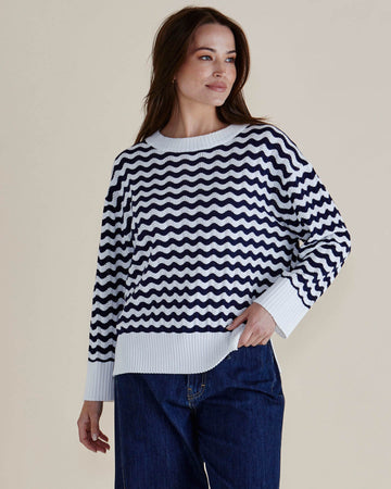 Ember Knit Jumper - Navy Wave Stripe