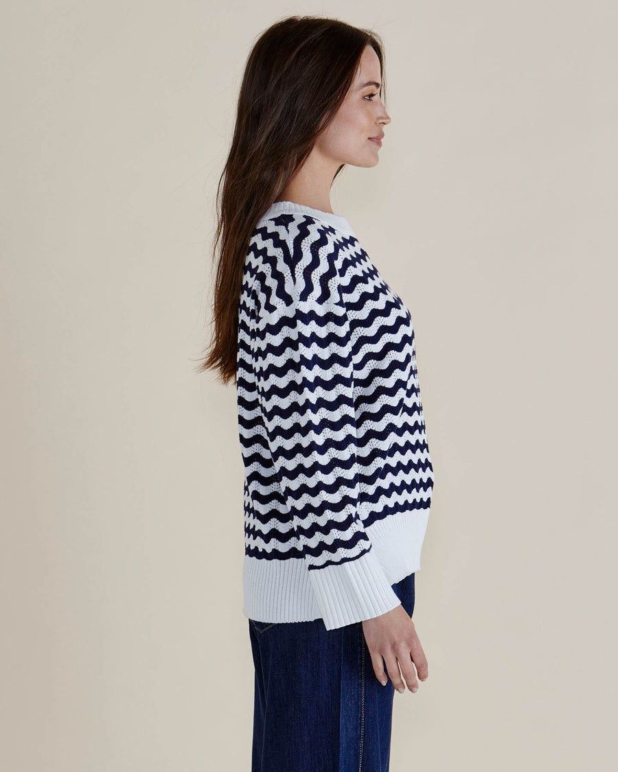 Ember Knit Jumper - Navy Wave Stripe