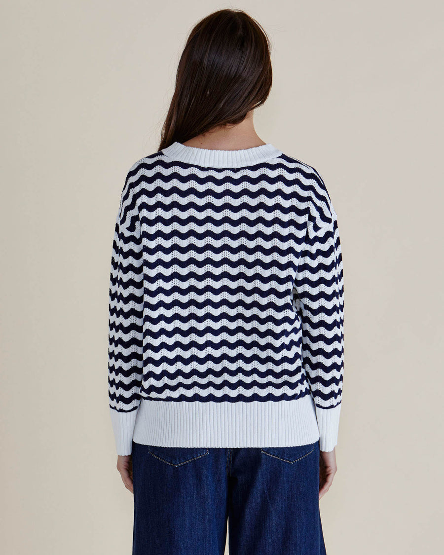 Ember Knit Jumper - Navy Wave Stripe