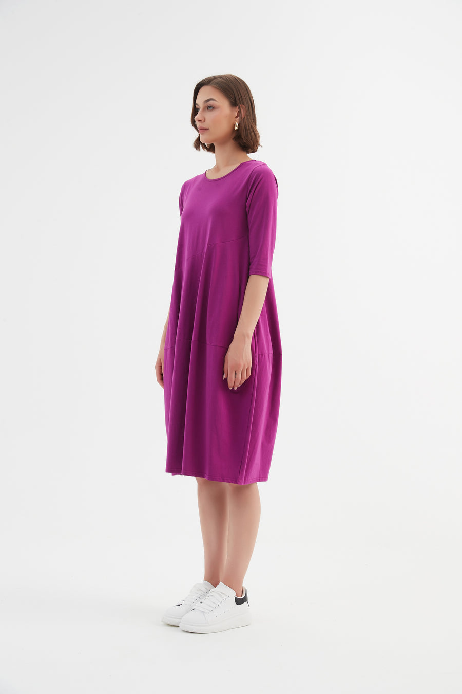 Diagonal Seam Dress - Fuchsia