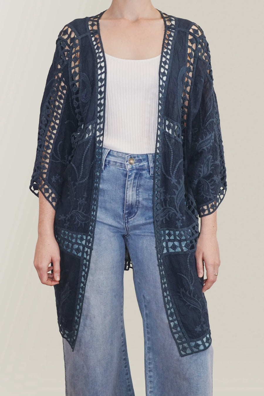 Oline Lace Kimono - Navy