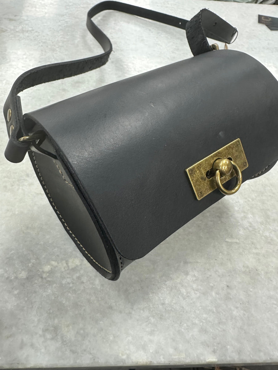Barrel Leather Handbag - Black