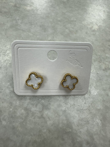 White Cross Earrings - Gold