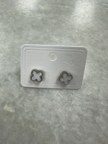 White Cross Earrings - Silver