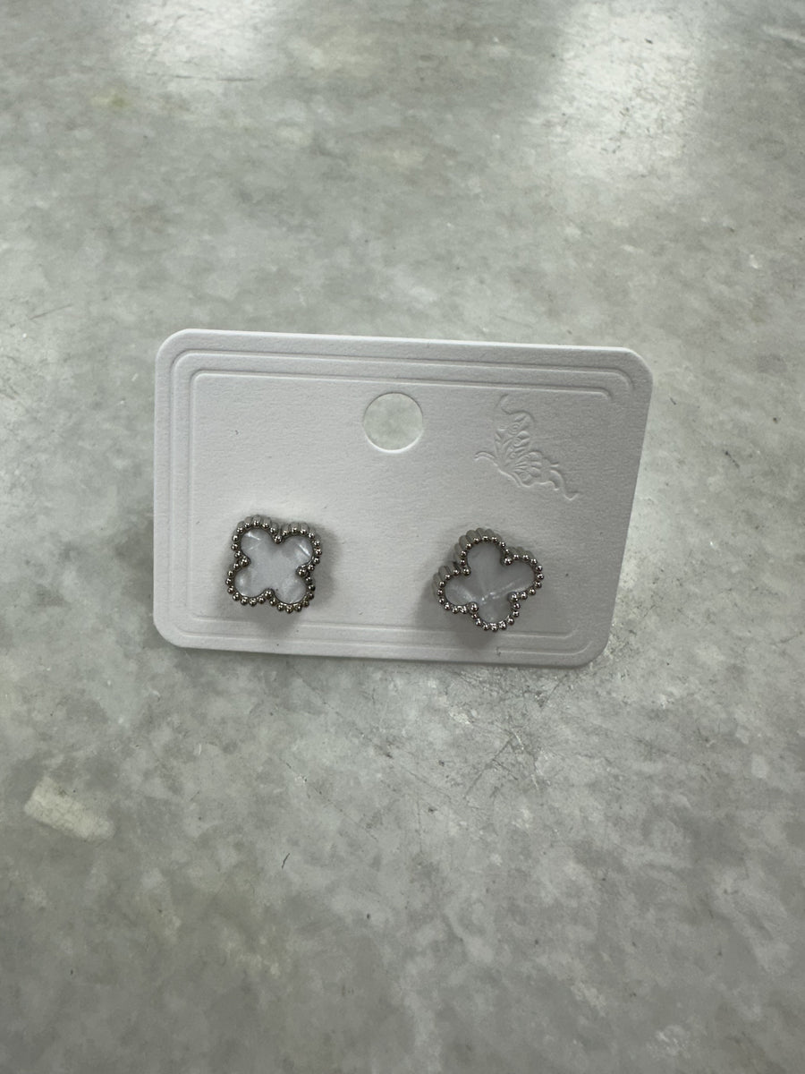 White Cross Earrings - Silver