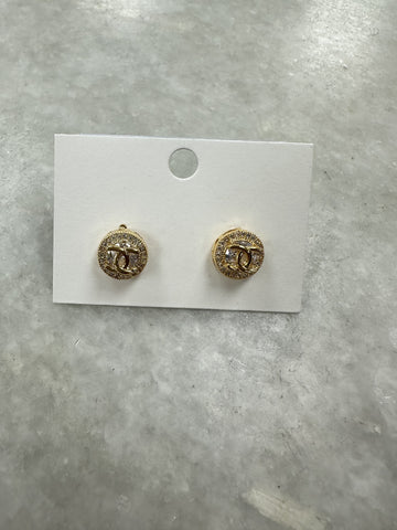 Round CC Diamante Earrings - Gold