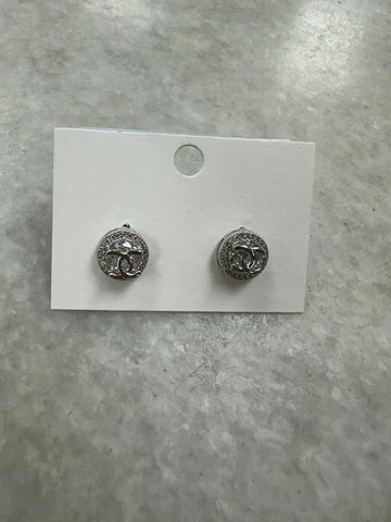 Round CC Diamante Earrings - Silver