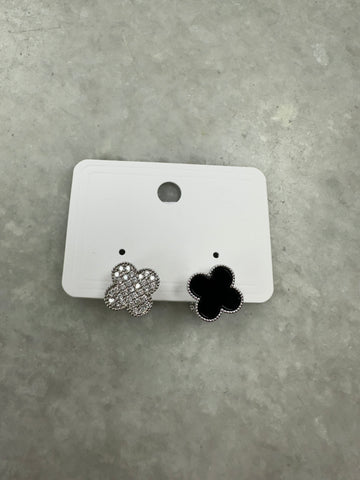 Silver/Black Double Cross Earrings - Silver