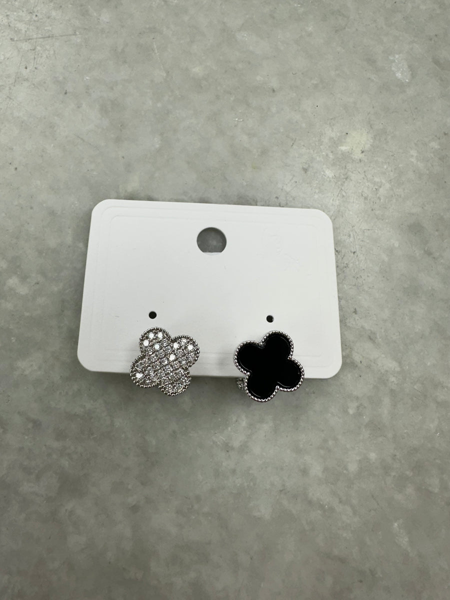 Silver/Black Double Cross Earrings - Silver