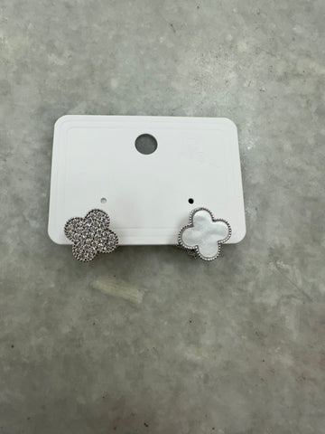 Silver/White Double Cross Earrings - Silver