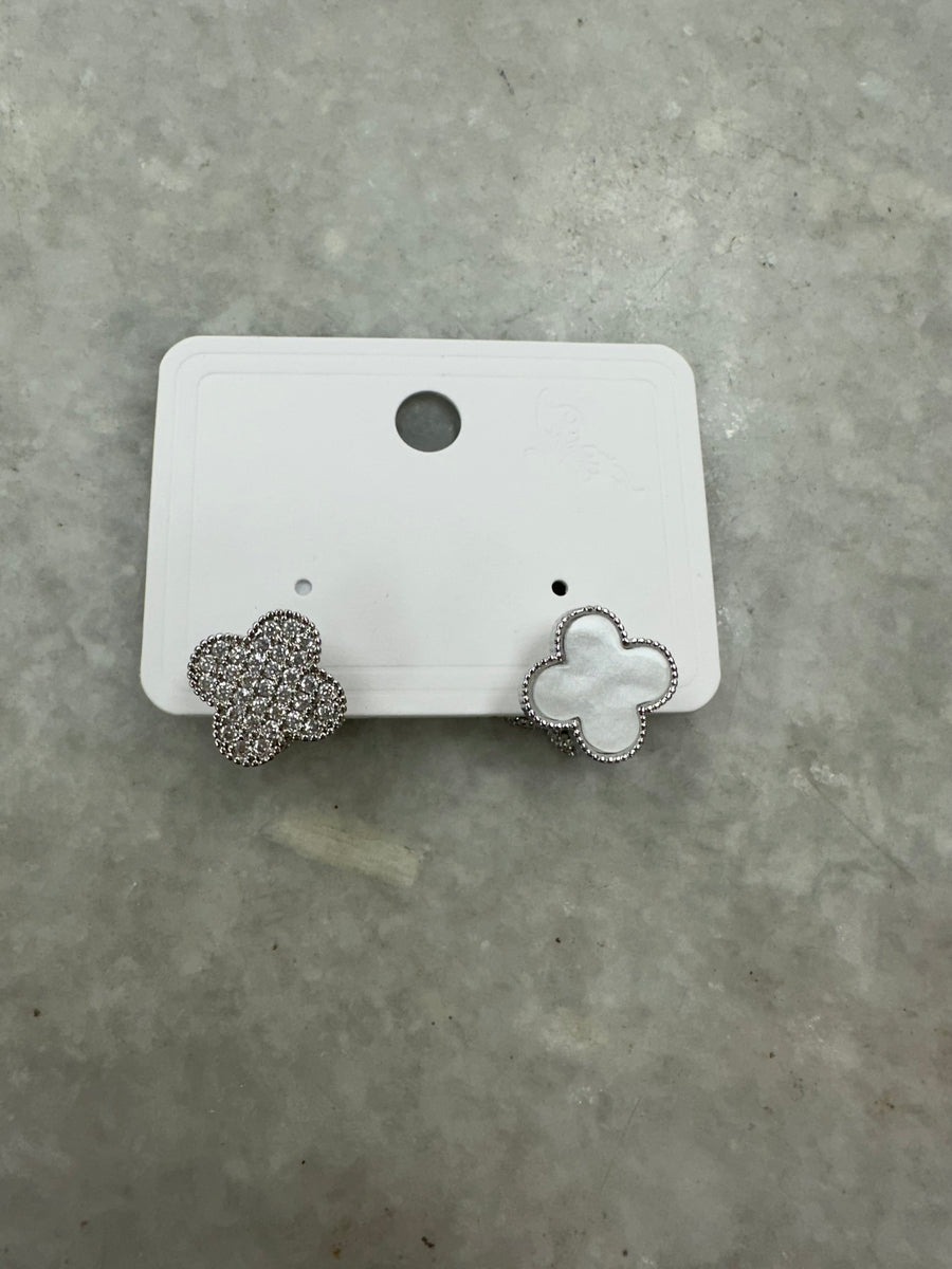 Silver/White Double Cross Earrings - Silver