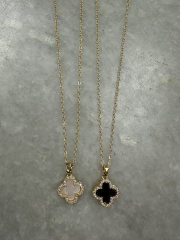 Diamante Black/White Cross Necklace - Gold