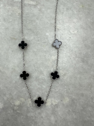 Black 5 Cross Necklace - Silver
