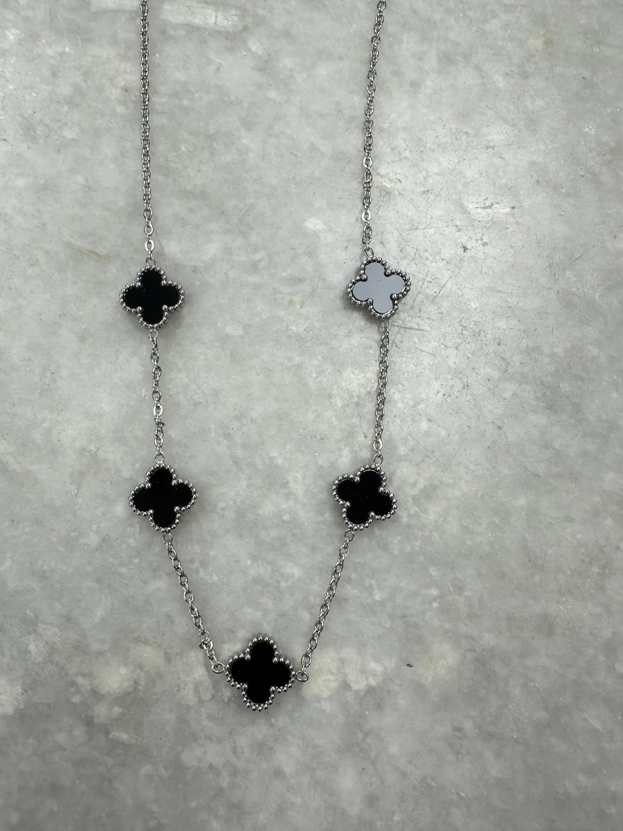 Black 5 Cross Necklace - Silver