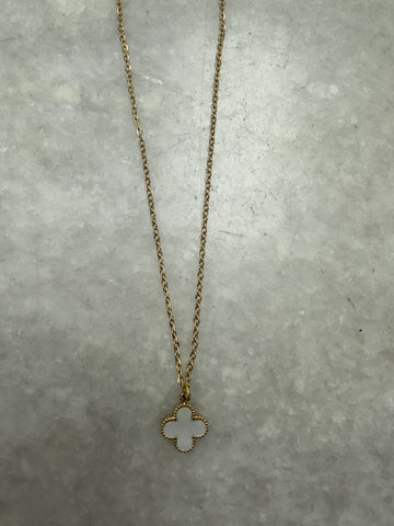 Fine Chain White Small Cross Necklace - Gold