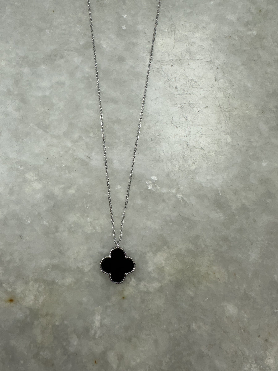 Fine Chain Black Small Cross - Silver