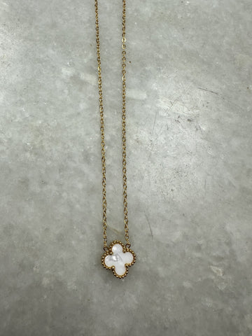 White Large Cross Necklace - Gold