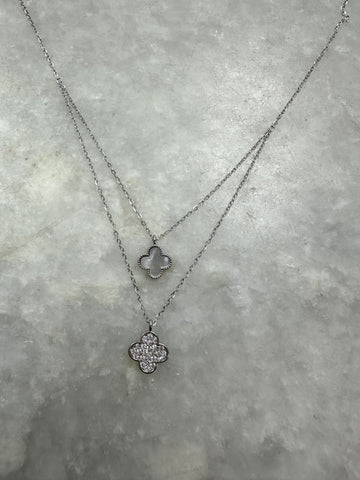 White/Diamante Cross Necklace - Silver