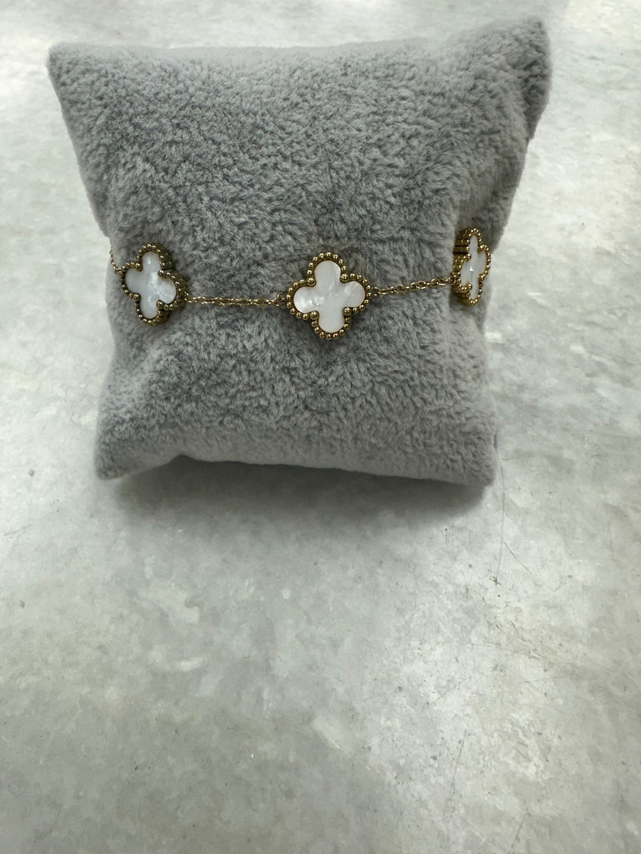 White 3 Cross Bracelet - Gold