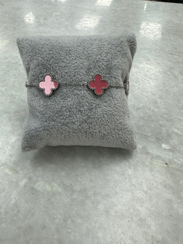 Pink 5 Cross Bracelet - Silver
