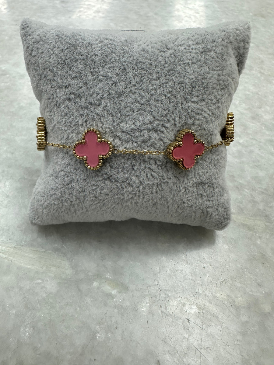 Pink 5 Cross Bracelet - Gold