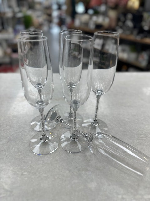 Crystal Stemmed Champagne Glasses - Set of 6