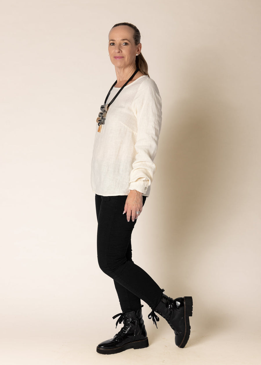 Karily Linen Top in Cream